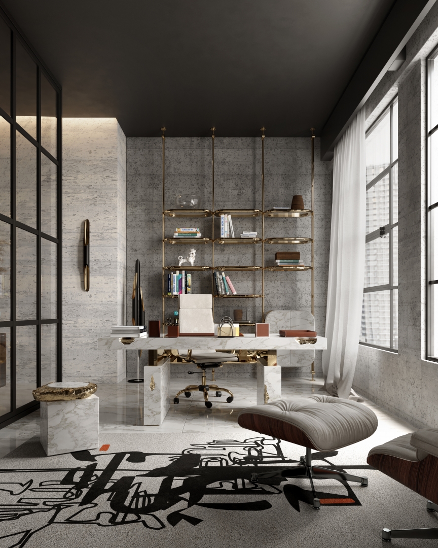 White and Gold Luxury Home Office by Boca do Lobo