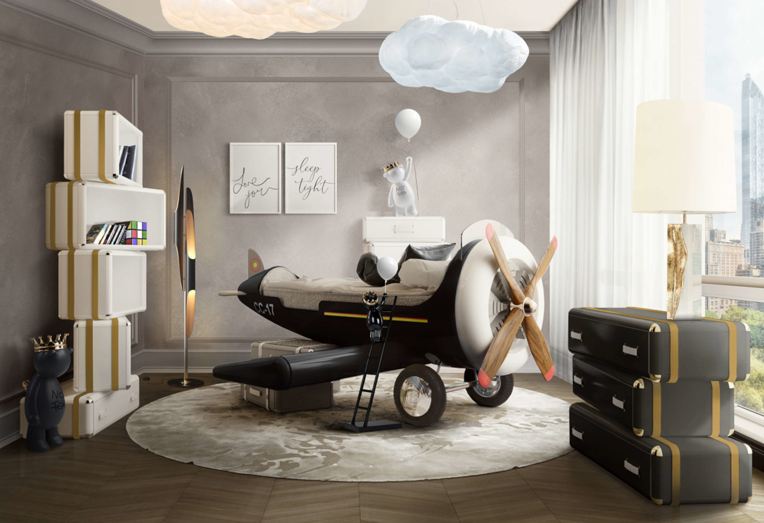 Sky One Plane Statement Bed by Boca do Lobo with Circu