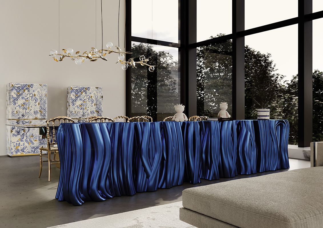 Monochrome Blue Contemporary Console