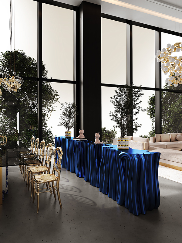 Monochrome Blue Contemporary Console