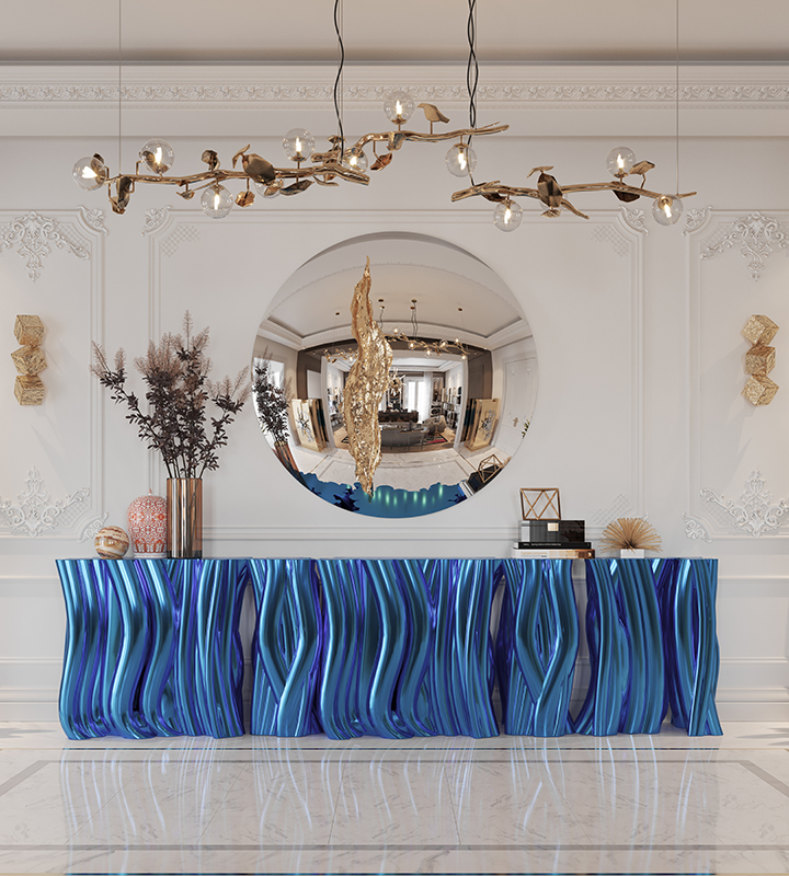 Monochrome Blue Contemporary Console