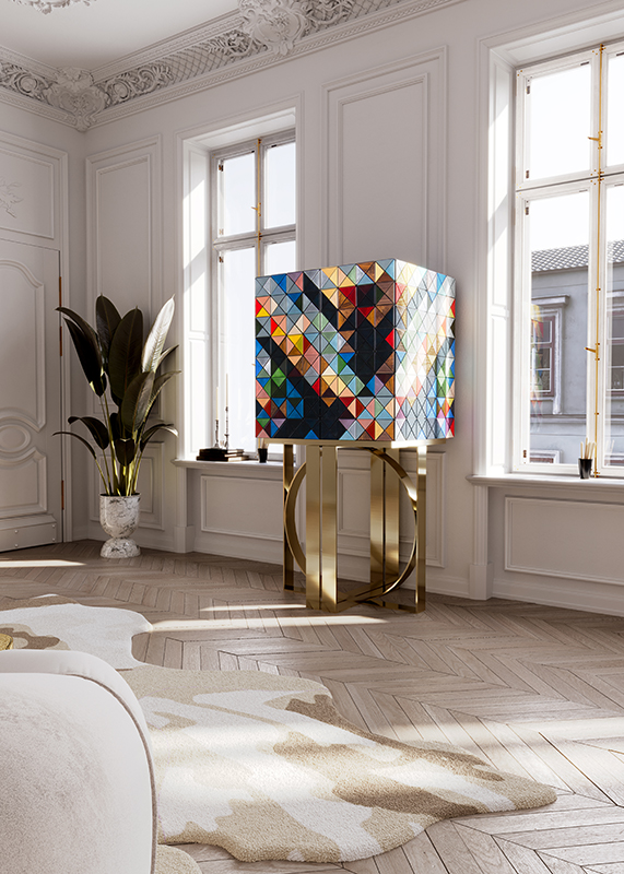 Pixel Anodized Gold Legs Luxury Cabinet