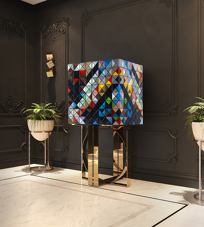 Pixel Anodized Gold Legs Luxury Cabinet
