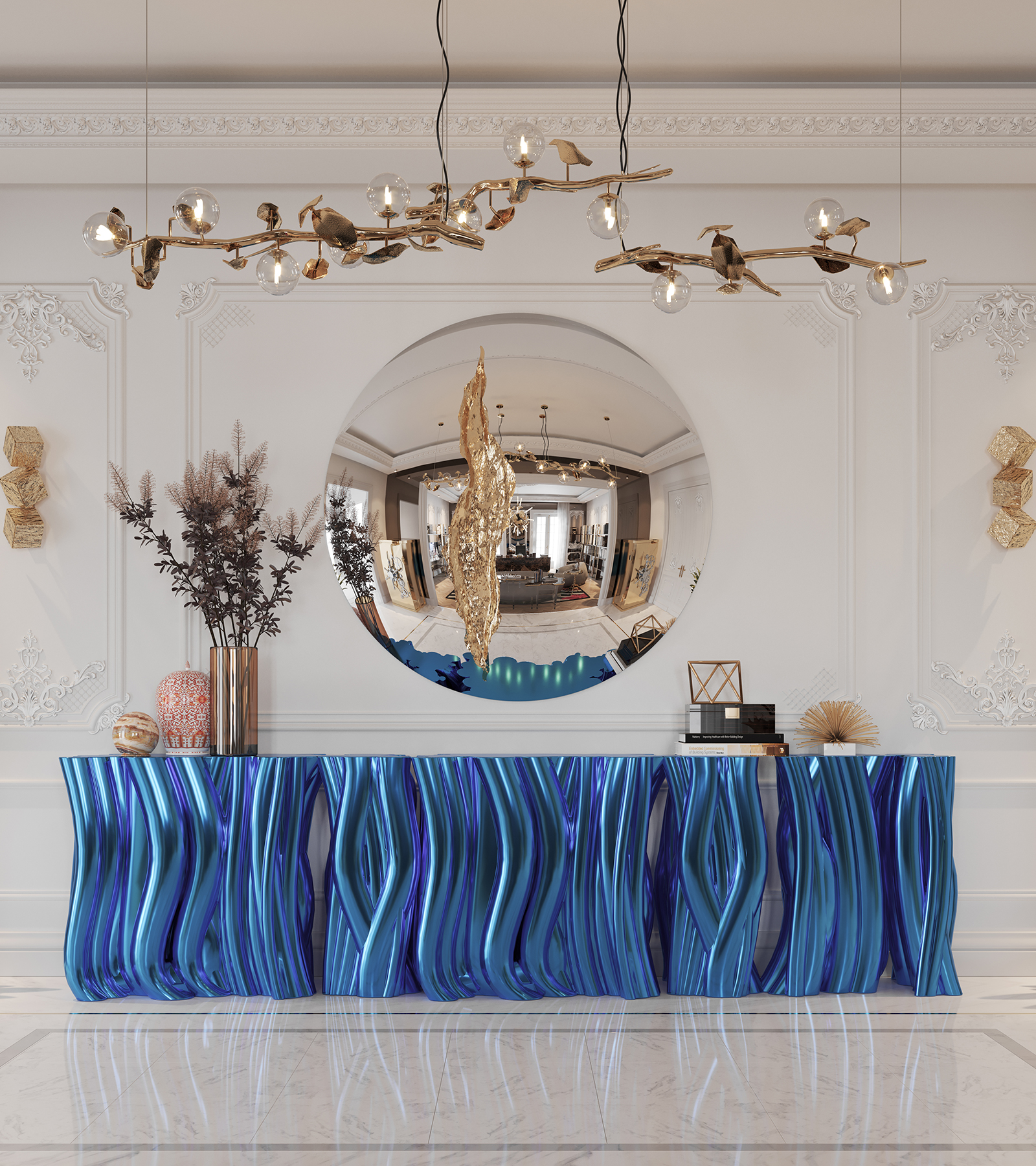 Monochrome Blue Contemporary Console