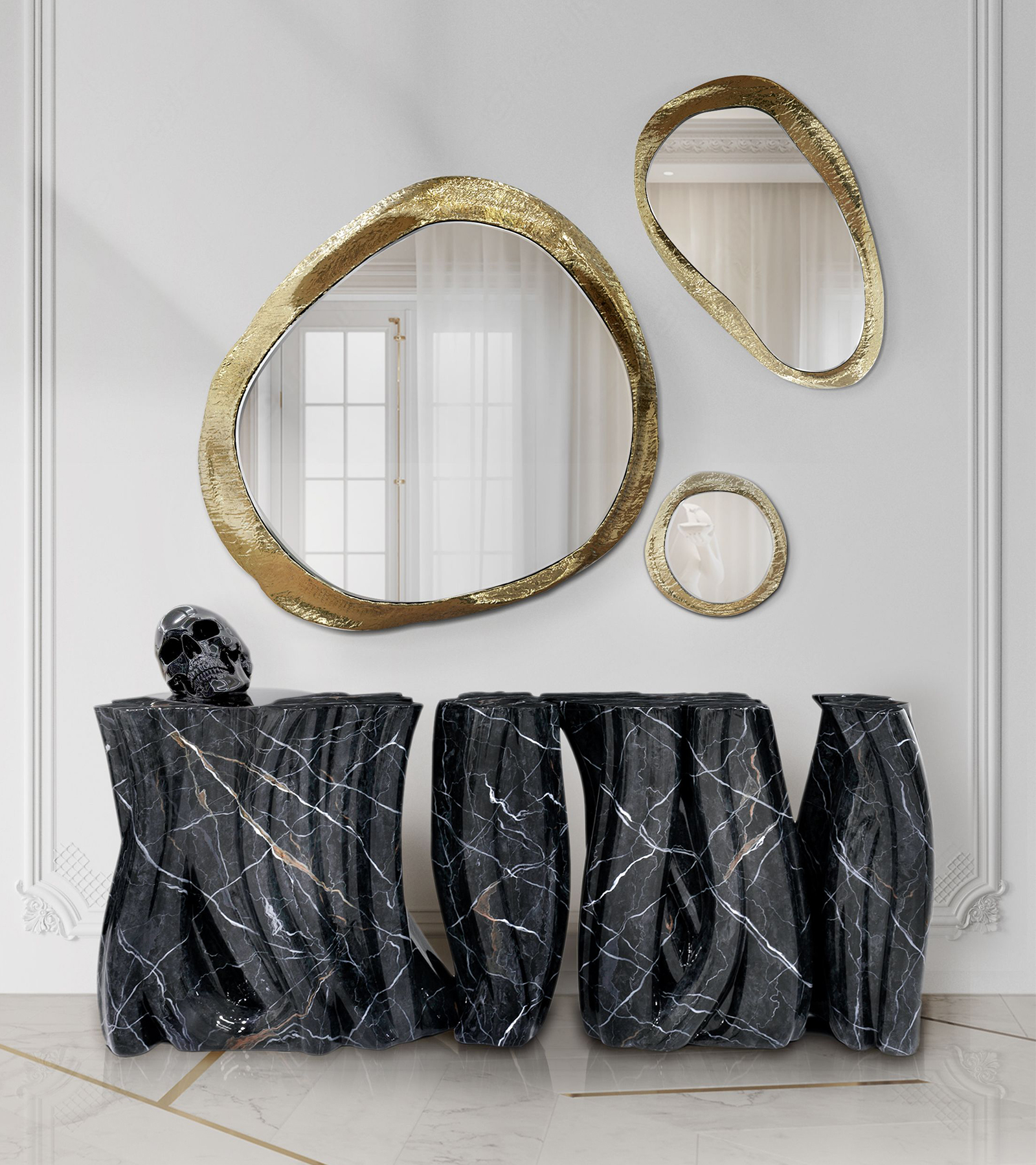 Monochrome Faux-Marble Contemporary Console