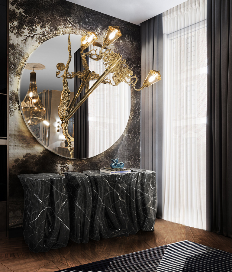 Monochrome Faux-Marble Contemporary Console