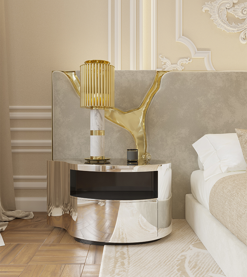 Wave Gold Modern Nightstand
